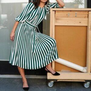 AYR Green and White Striped Midi Dress